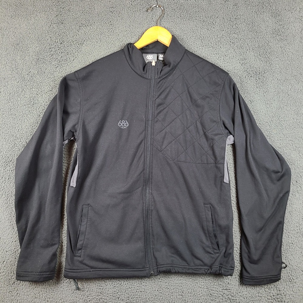686 Mens Technical Fleece Full Zip Jacket Black Quilted Size M Baselayer Smarty